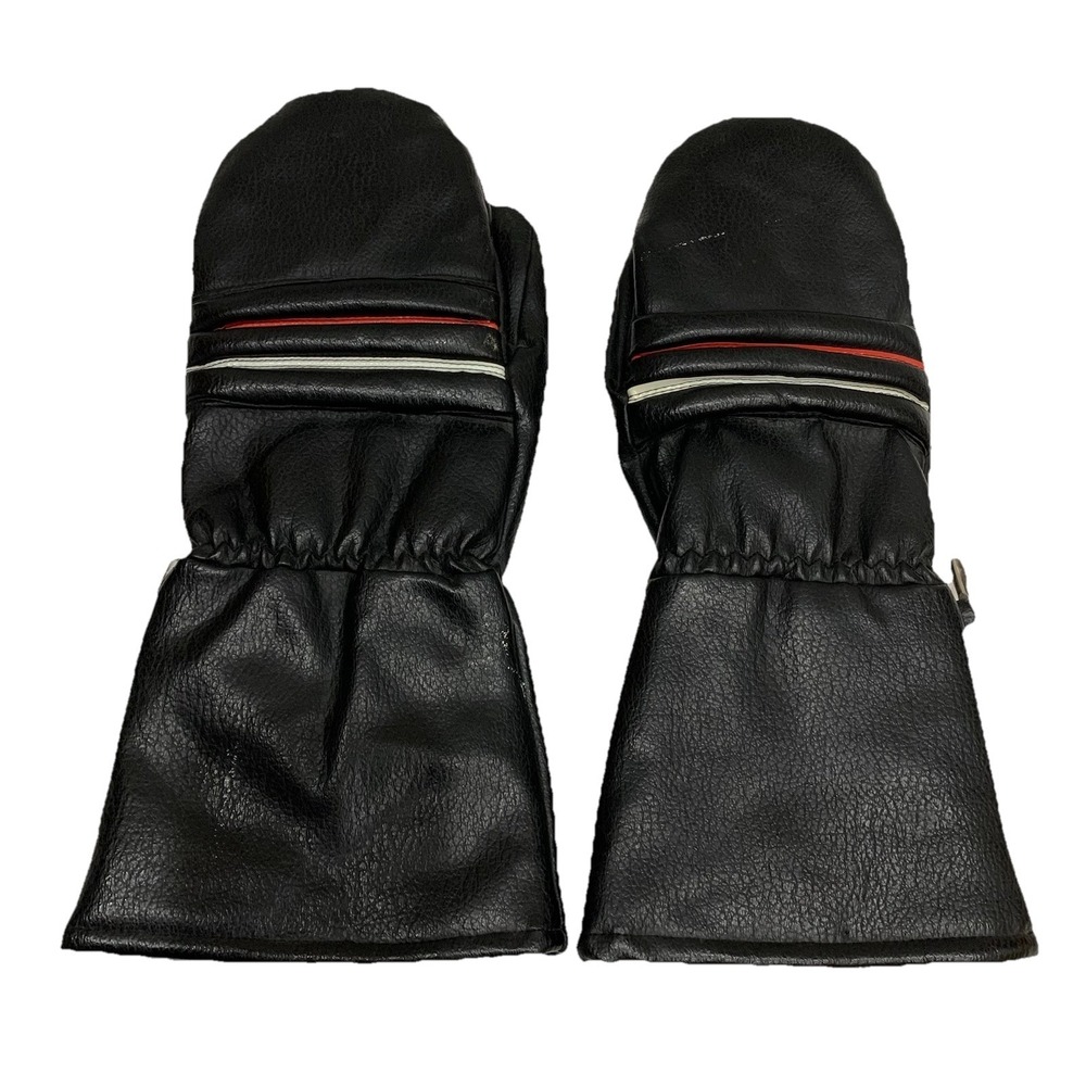 Vintage Mittens Black Red White Strips Mittens Glove THERMAL LINED One Size